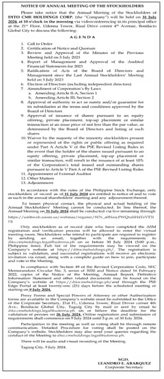 Notice of Annual Meeting of the Stockholders - DITO CME Holdings Corp.